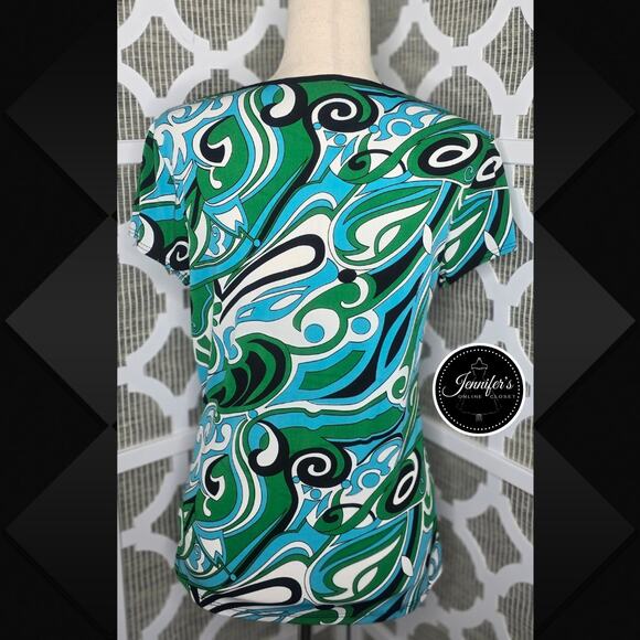 3/$30 Susan Lawrence Multicolored Swirl Print V Neck Empire Waist Top Size PL - Picture 7 of 10